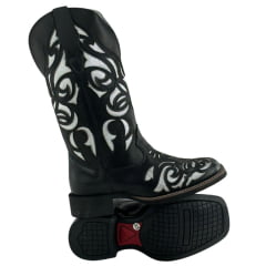 Bota Texana Feminina Big Bull Couro Fóssil/Preto Bordado Laser Fundo Prata REF: 909-L897