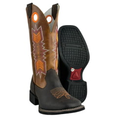 Bota Texana Feminina Big Bull Couro Rústico/Mostarda Cano Bordado Florão Laranja Bota Texana Feminina Big Bull Couro Rústico/Mostarda Cano Bordado Florão Laranja