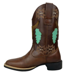 Bota Texana Feminina Big Bull Boots Couro Fóssil Tabaco C/ Bordado Ref:900-120