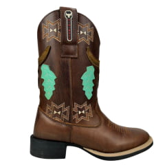 Bota Texana Feminina Big Bull Boots Couro Fóssil Tabaco C/ Bordado Ref:900-120