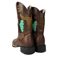 Bota Texana Feminina Big Bull Boots Couro Fóssil Tabaco C/ Bordado Ref:900-120