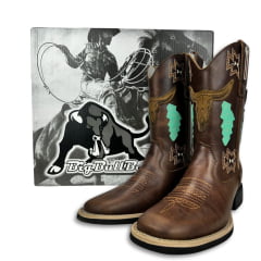 Bota Texana Feminina Big Bull Boots Couro Fóssil Tabaco C/ Bordado Ref:900-120