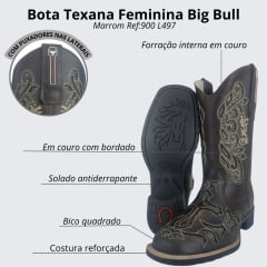 Bota Texana Feminina Big Bull Com Brilho Fossil/Marrom Ref:900 L497