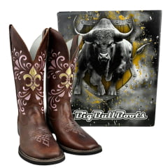 Bota Texana Feminina Big Bull Marrom Bordado Rosa Ref:900-330