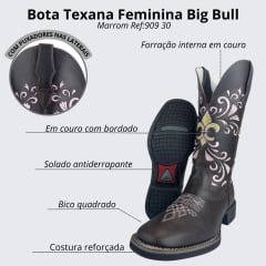 Bota Texana Feminina Big Bull Rosa Fossil/Marrom Ref:909 30