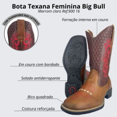 Bota Texana Feminina Big Bull Vermelho Fossil Mostarda/ F Cel Ref:900 16