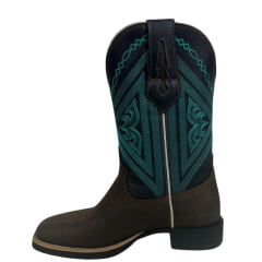 Bota Texana Feminina Bulls Horse Bico Quadrado Couro Crazy Horse/Dallas Café Marinho- Sola VTS- 013F22 Ref. 50006