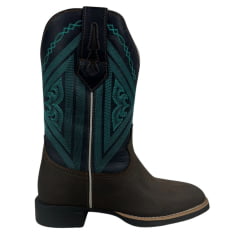 Bota Texana Feminina Bulls Horse Bico Quadrado Couro Crazy Horse/Dallas Café Marinho- Sola VTS- 013F22 Ref. 50006