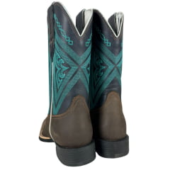 Bota Texana Feminina Bulls Horse Bico Quadrado Couro Crazy Horse/Dallas Café Marinho- Sola VTS- 013F22 Ref. 50006