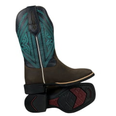 Bota Texana Feminina Bulls Horse Bico Quadrado Couro Crazy Horse/Dallas Café Marinho- Sola VTS- 013F22 Ref. 50006