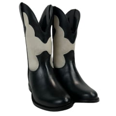 Bota Texana Feminina Capelli Boots Bico Redondo Couro Preto/Off White Cano Médio Solado Colorplac REF: 3171 COD: 27417CA