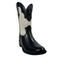 Bota Texana Feminina Capelli Boots Bico Redondo Couro Preto/Off White Cano Médio Solado Colorplac REF: 3171 COD: 27417CA