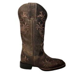 Bota Texana Feminina Durango Bico Quadrado Couro Marrom Med Dog Com Bordado Marrom REF: 1777102121G1M