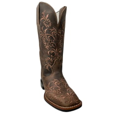 Bota Texana Feminina Durango Bico Quadrado Couro Marrom Med Dog Com Bordado Marrom REF: 1777102121G1M