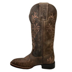 Bota Texana Feminina Durango Bico Quadrado Couro Marrom Med Dog Com Bordado Marrom REF: 1777102121G1M