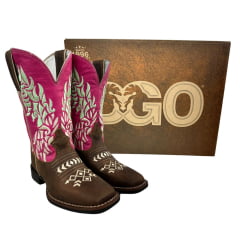 Bota Texana Feminina Durango Bico Quadrado Couro Red Dog Pink Com Bordado Cru/Verde  REF: 1730087291G2M