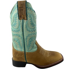 Bota Texana Feminina Durango Bico Quadrado Caramelo Cano Verde Claro Com Bordado