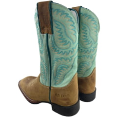 Bota Texana Feminina Durango Bico Quadrado Caramelo Cano Verde Claro Com Bordado