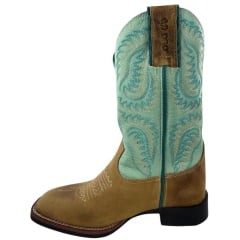 Bota Texana Feminina Durango Bico Quadrado Caramelo Cano Verde Claro Com Bordado