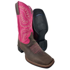 Bota Texana Feminina Durango Marrom Bico Quadrado Cano Bordado Pink Bota Texana Feminina Durango Marrom Bico Quadrado Cano Bordado Pink