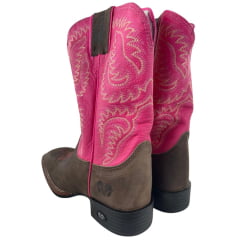 Bota Texana Feminina Durango Marrom Bico Quadrado Cano Bordado Pink