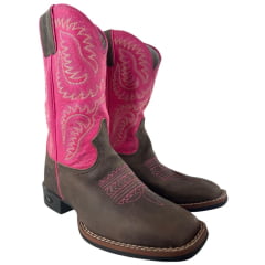 Bota Texana Feminina Durango Marrom Bico Quadrado Cano Bordado Pink