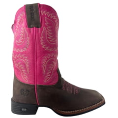 Bota Texana Feminina Durango Marrom Bico Quadrado Cano Bordado Pink