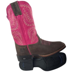 Bota Texana Feminina Durango Marrom Bico Quadrado Cano Bordado Pink