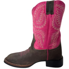 Bota Texana Feminina Durango Marrom Bico Quadrado Cano Bordado Pink