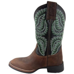 Bota Texana Feminina Durango Marrom Bico Quadrado Cano Bordado Verde