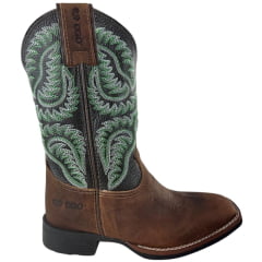 Bota Texana Feminina Durango Marrom Bico Quadrado Cano Bordado Verde