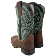 Bota Texana Feminina Durango Marrom Bico Quadrado Cano Bordado Verde