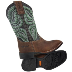 Bota Texana Feminina Durango Marrom Bico Quadrado Cano Bordado Verde