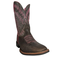 Bota Texana Feminina Durango Marrom Cano Com Bordado Rosa