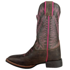 Bota Texana Feminina Durango Marrom Cano Com Bordado Rosa