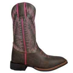 Bota Texana Feminina Durango Marrom Cano Com Bordado Rosa