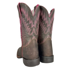 Bota Texana Feminina Durango Marrom Cano Com Bordado Rosa