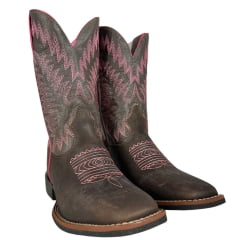 Bota Texana Feminina Durango Marrom Cano Com Bordado Rosa