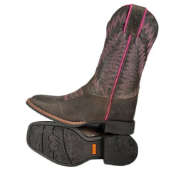 Bota Texana Feminina Durango Marrom Cano Com Bordado Rosa