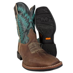 Bota Texana Feminina Durango Marrom Cano Preto Com Verde Bota Texana Feminina Durango Marrom Cano Preto Com Verde