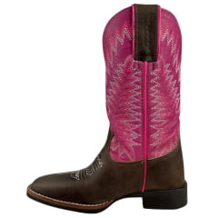 Bota Texana Feminina Durango Marrom Cano Rosa Bordado Branco e Rosa