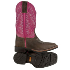 Bota Texana Feminina Durango Marrom Cano Rosa Bordado Branco e Rosa