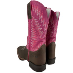 Bota Texana Feminina Durango Marrom Cano Rosa Bordado Branco e Rosa