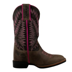 Bota Texana Feminina Durango Marrom Com Bordado Rosa