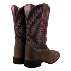 Bota Texana Feminina Durango Marrom Com Bordado Rosa