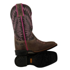 Bota Texana Feminina Durango Marrom Com Bordado Rosa