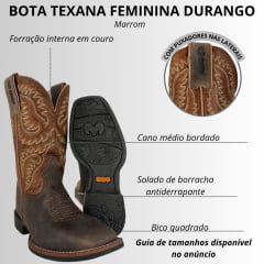 Bota Texana Feminina Durango Marrom Solado Flex Bico Quadrado