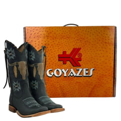 Bota Texana Feminina Goyazes Couro Dallas Marinho Noite Bordado Azul Claro REF: 203260-CC-04