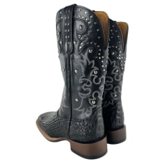 Bota Texana Feminina Goyazes Barriga De Jacaré Preto Quadrado Couro Mustang REF: 256408-JF