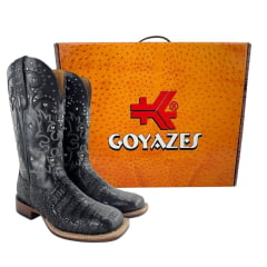 Bota Texana Feminina Goyazes Barriga De Jacaré Preto Quadrado Couro Mustang REF: 256408-JF